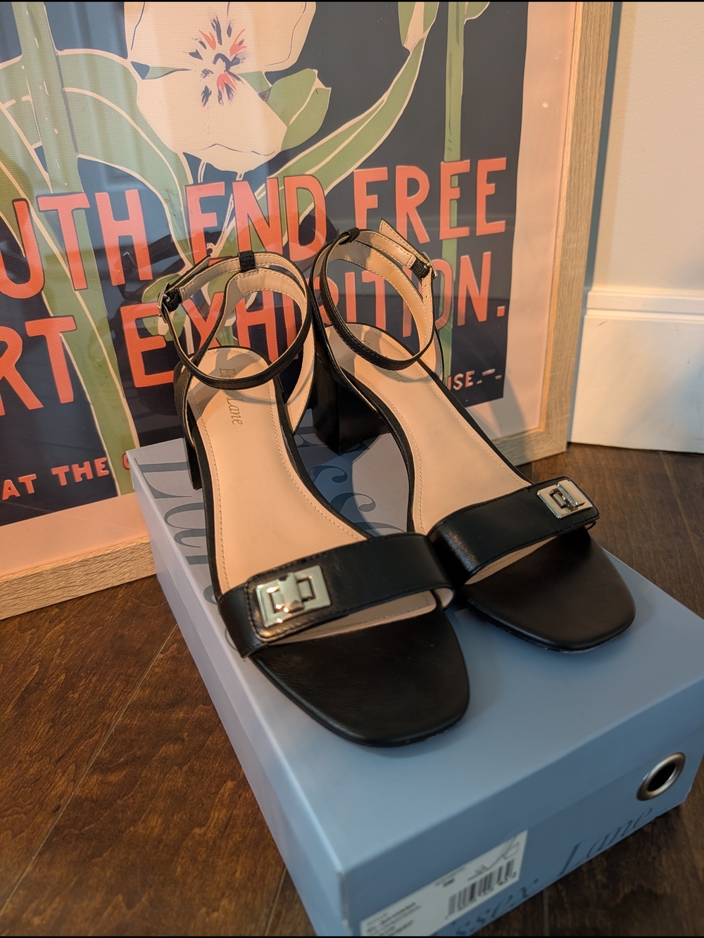 Essex Lane Black Ankle-Strap Block Heel Sandals Size 9